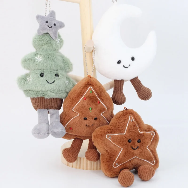 

Adorable Christmas Tree Star Plushies Keychains Soft Moon Gingerbread Tree Doll Cartoon Bag Pendant Plush Toy Gifts Girl