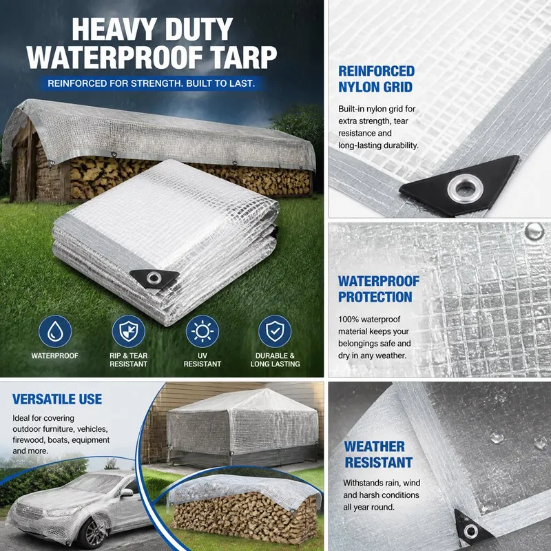 Premium Grid Semi Transparent Waterproof Tarpaulin, Anti‑UV Gentle Shade Rainproof Cloth, See‑Through Grid Tarp Cover with Reinforced Edges, Durable Weather Resistant, Ideal for Balcony, Patio, Pergola, Greenhouse, Outdoor Plant Shelter