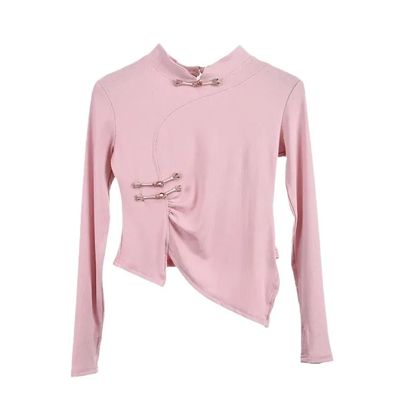 Abiti per la pratica della danza classica, top da ballo cheongsam in stile cinese da donna, danza popolare, maniche lunghe, rima del corpo sottile per adulti