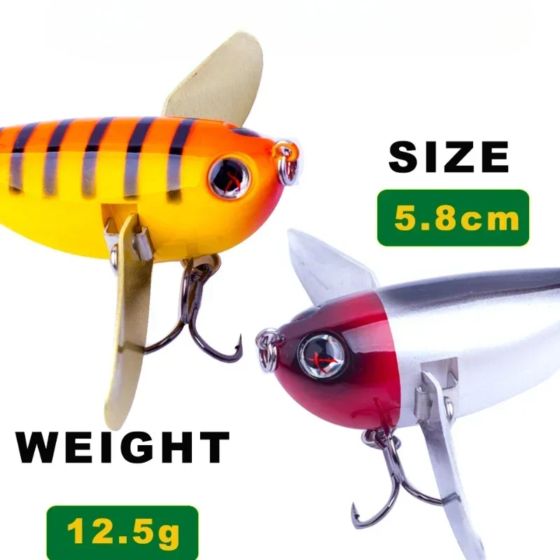 

Bionic Cicada Fishing Lure 58mm/12.5g Topwater Popper Perch Insect Lure Lifelike Bee with Two Metal Spoon Wings Wobblers Bait