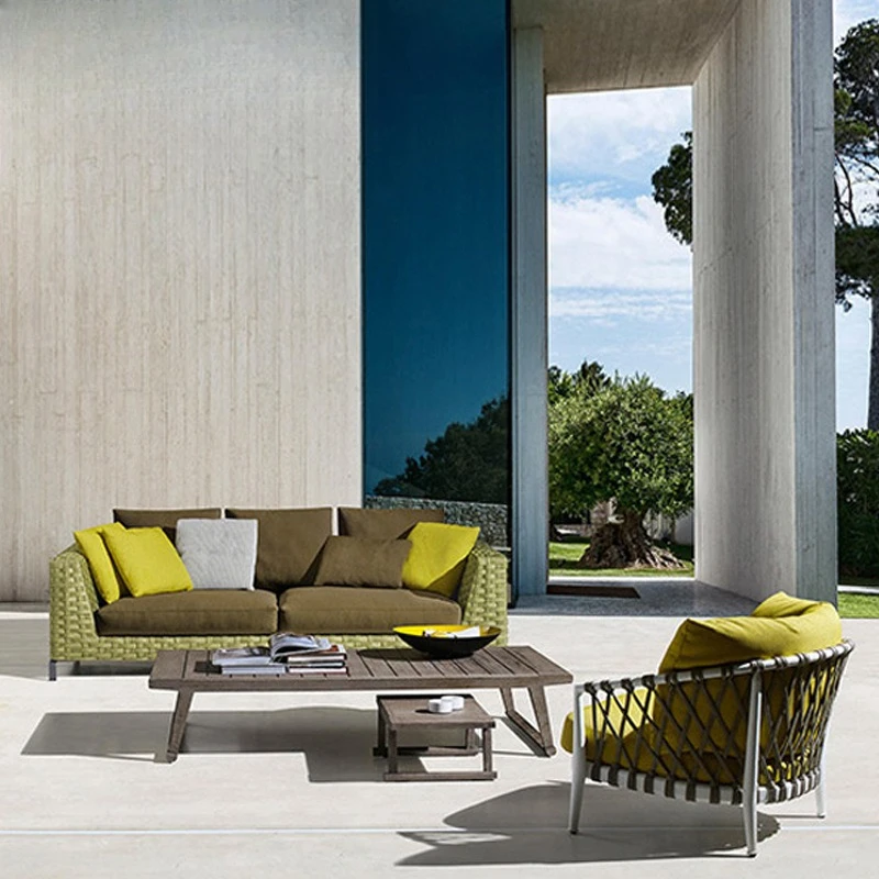 Outdoor Sofa Rattan Freizeit Balkon Outdoor Innenhof Edelstahl Rattan Sofa Kombination