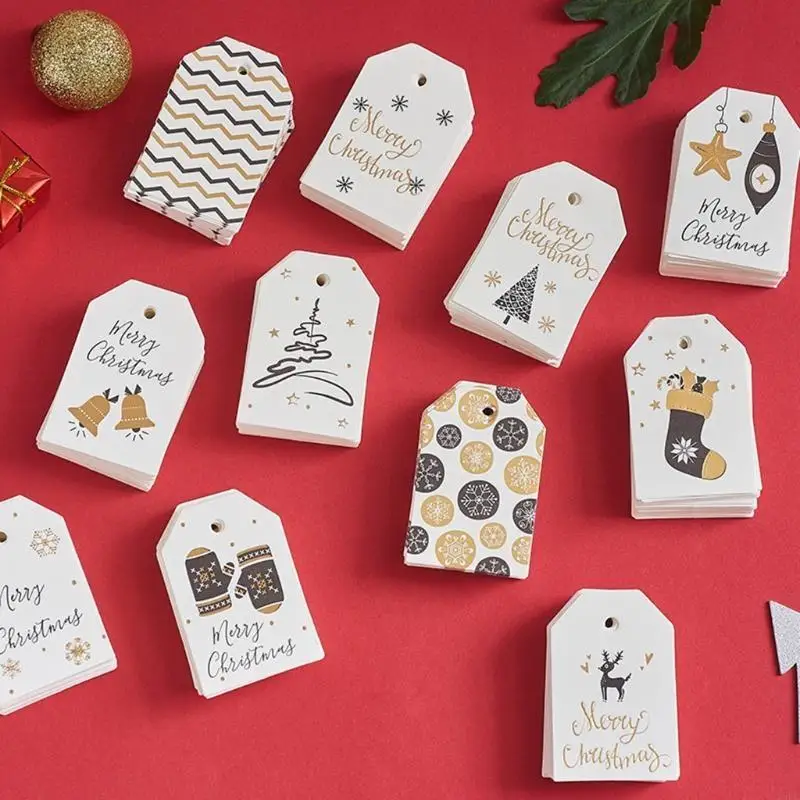 Y5LB 100x Merry Christmas Wishing Cards Tag Reading Accessories Paper Label