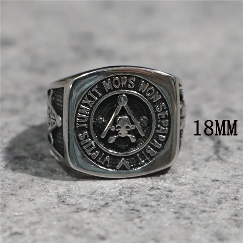 Classic Masonic Skull Square Rings 316L Stainless Steel Men Gift For You Retro Biker Geometric Jewelry Freemasonry Ring Skeleton