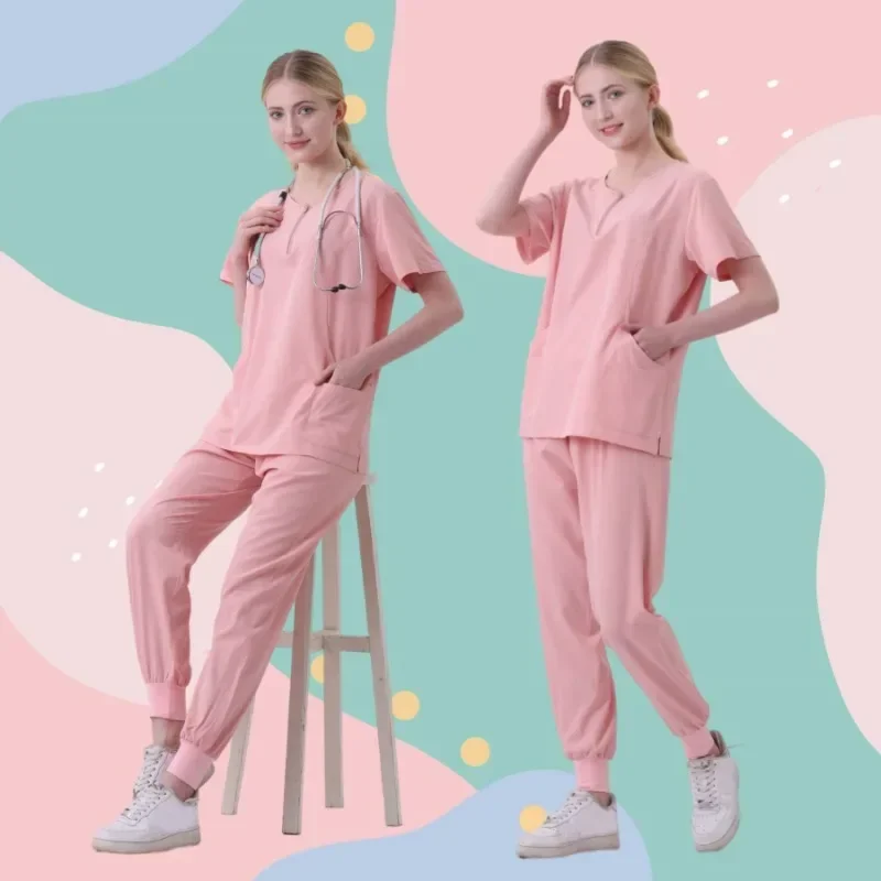 

Multicolor Scrubs Short Sleeve Tops+Pants Nursing Uniform Women Pet Shop Doctor Medical Surgery Workwear Scrub Set