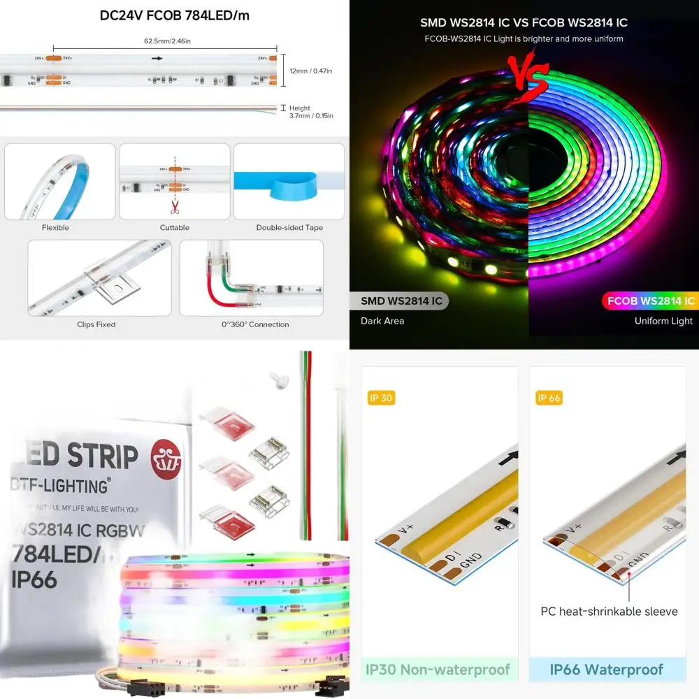Tira de LED RGBW 3000K 24FT, 784 LED/m, DC24V, luz RGBW flexible para decoración interior (sin adaptador/controlador)