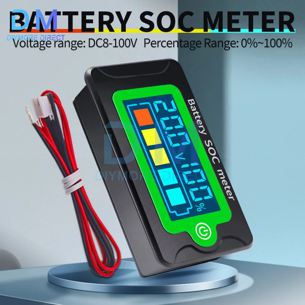 Waterproof Battery Capacity Indicator DC Voltmeter 8-100V Lead Acid Lithium Iron Battery Tester Meter 12V 24V 48V 72V