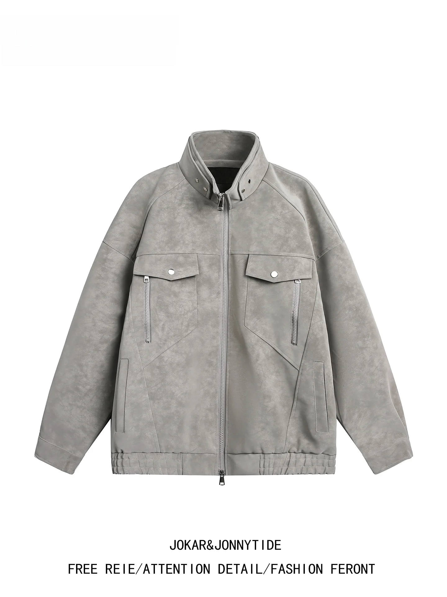 JOKARJONNY ريترو أمريكي مفكك مرقع للدراجات النارية بياقة واقفة Jaet PU ملابس خارجية من الجلد للرجال والنساء... #2