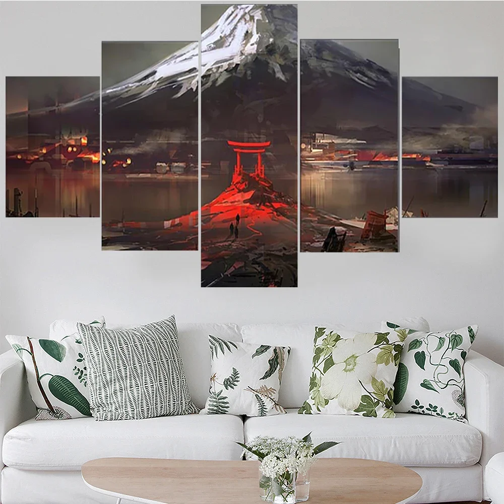 5 Pieces Wall Art Canvas Painting Landscape Poster Mount Fuji Japan Modern Living Room Bedroom Home Modular Pictures Decoration