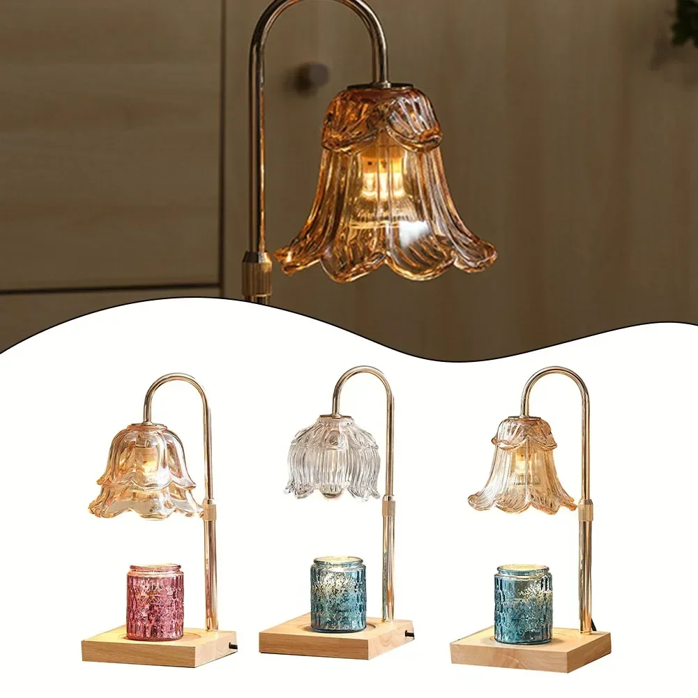 

Candle Warmer Lamp with 2 Bulbs Soft Brightness Create Ambiance in Any Room Modern Glass Flower Candle Lamp Warmer Wood Base