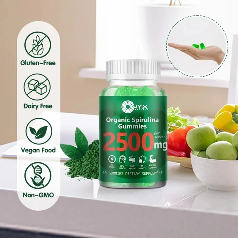 علكة سبيرولينا، سبيرولينا عضوية 2500 مجم تعزز الطاقة اليومية - تحتوي على الأعشاب البحرية والكلوروفيل وغير المعدلة وراثيًا وخالي من الجلوتين