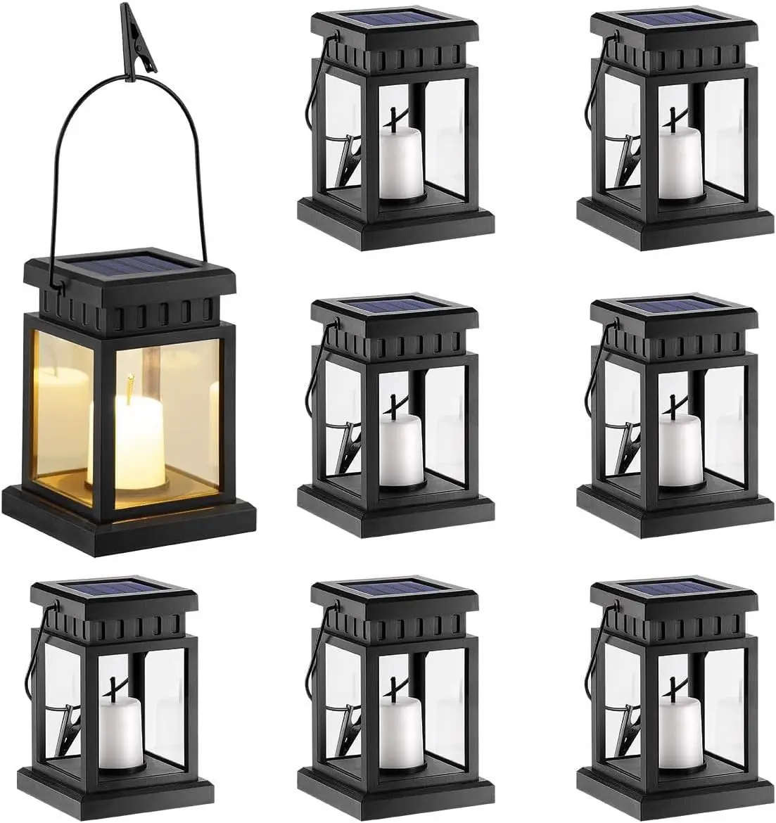 

8 Pack Solar Hanging Lantern Outdoor, Candle Effect Light with Stakes for Garden, Patio, Lawn