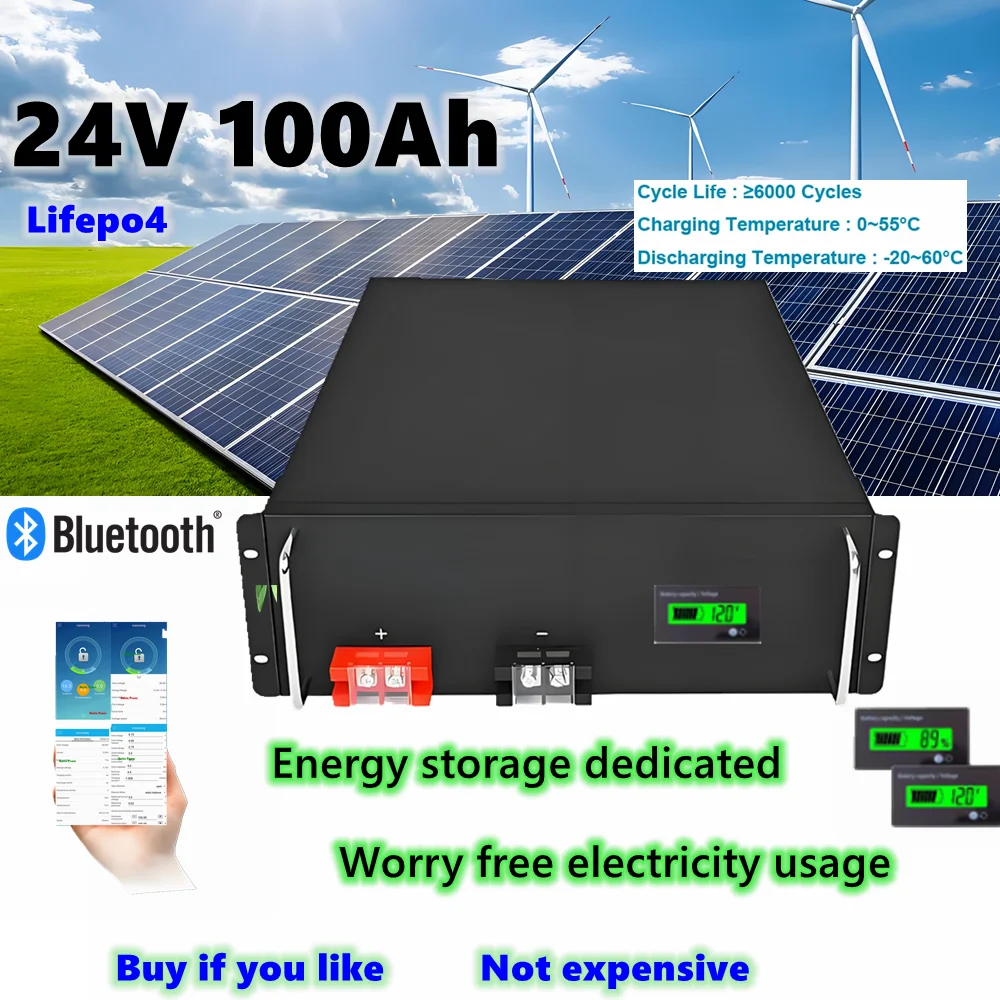 24V 100AH lifepo4 lithium battery pack bluetooth APP BMS for motorhomes Solar system energy RV EV AGV photovoltaic storage