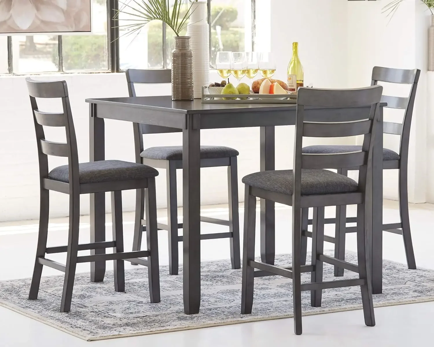 Bridson 5 Piece Counter Height Dining Room Set, Includes Table & 4 Bar Stools, Gray