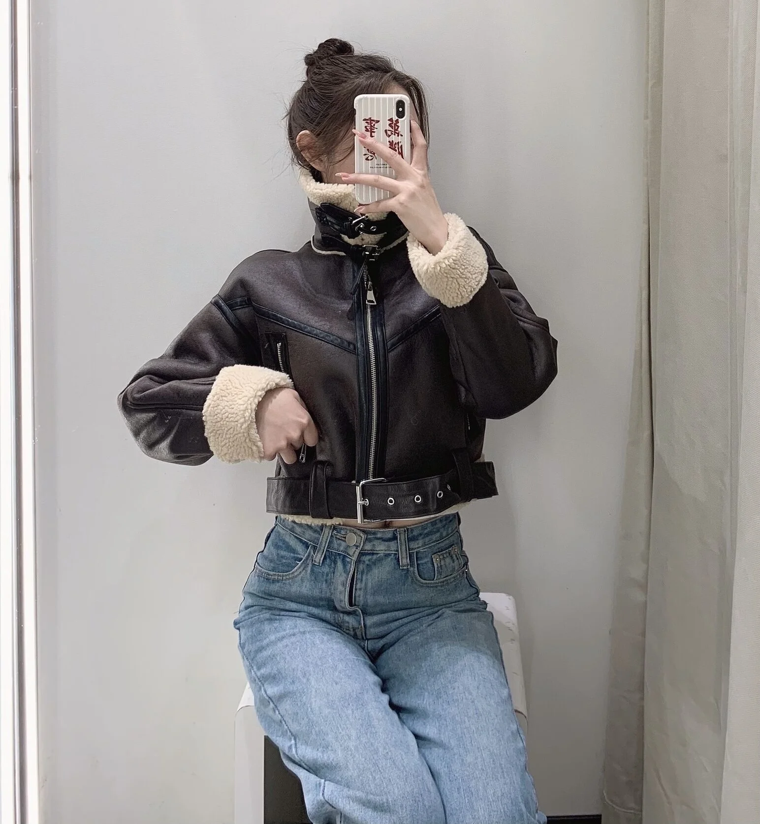 Warmer Biker-Mantel mit doppelseitigem Fell, Damen-Herbst-Winter-Neuheit, modischer Leder- und Pelzmantel mit Reißverschluss, Oberbekleidung...