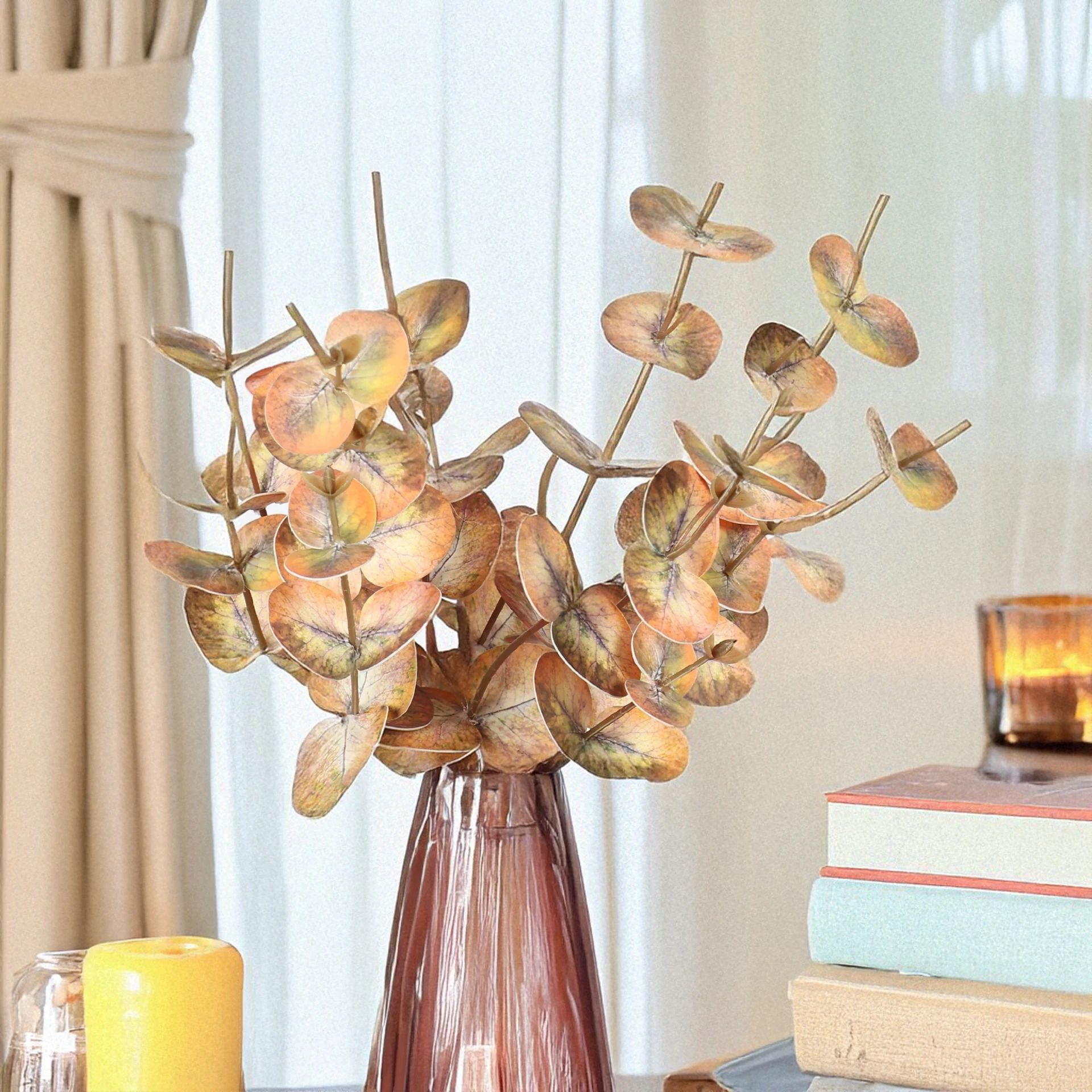 20 بوصة أوراق الأوكالبتوس الاصطناعية فو الخضرة نبات الدولار الفضي لديكور المنزل ترتيب الأزهار الجدول الديكور