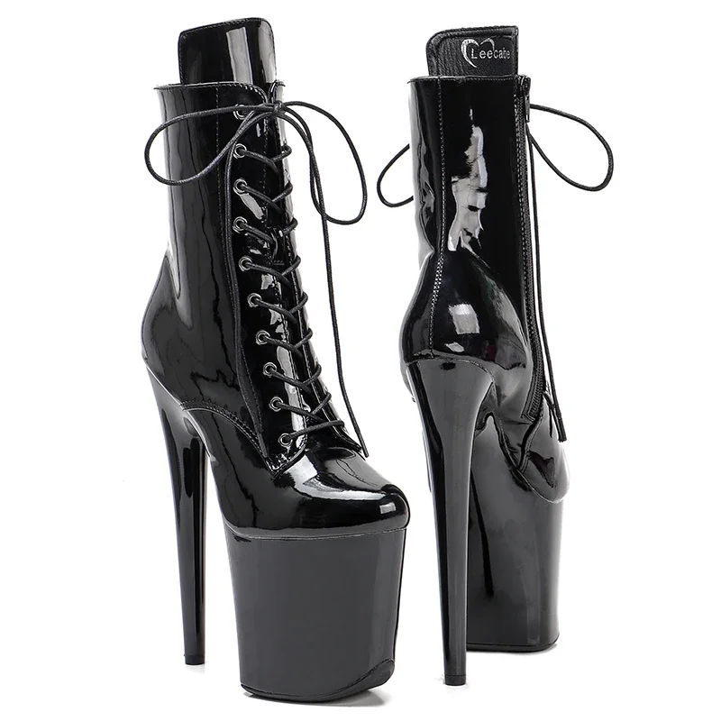Leecabe 20CM/8inches  Patent shiny PU Black High Heel platform Boots  Pole Dance hight boot