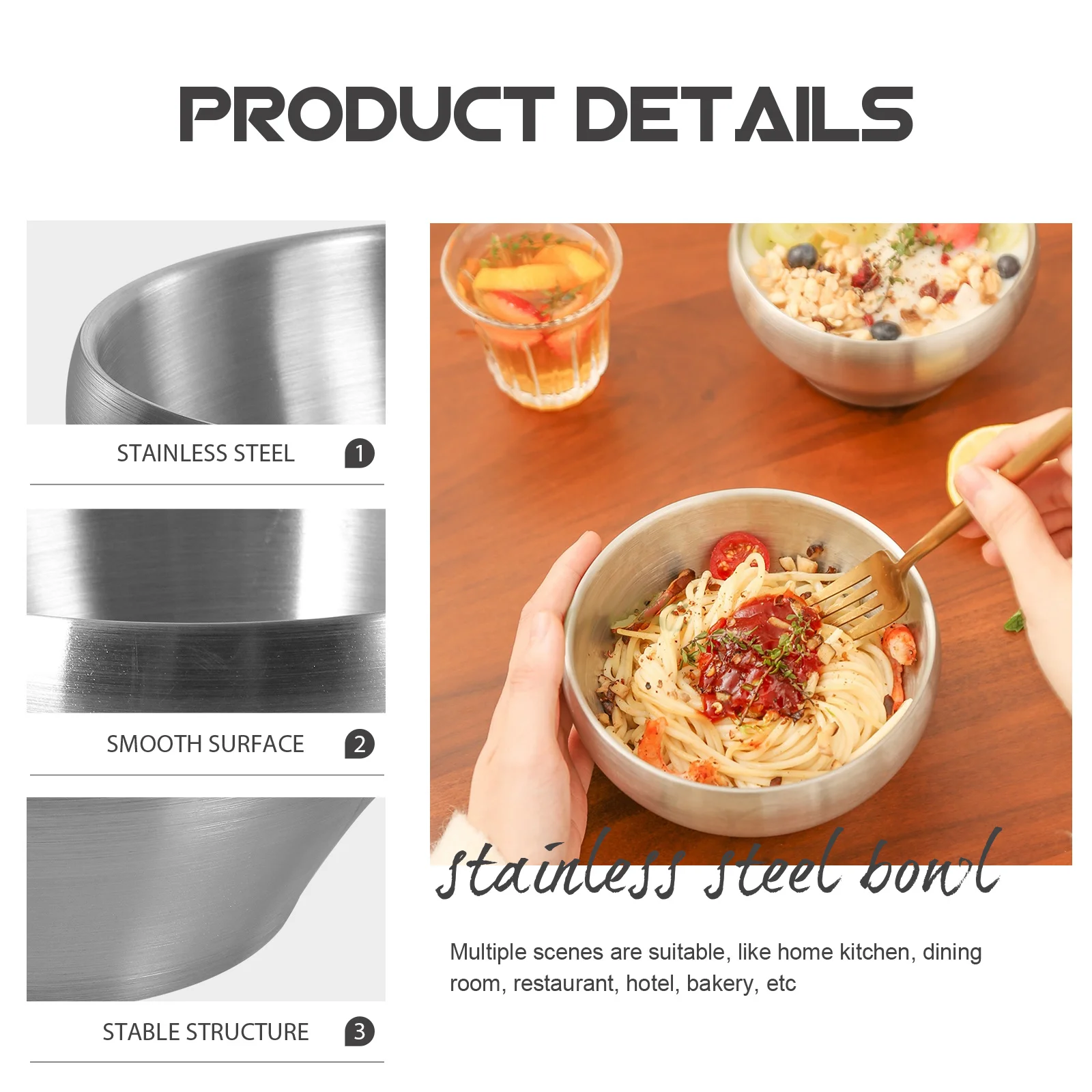 

Soup Bowl Anti-shatter Heat-resistant Stainless Steel Ice Cream Noodle Rice Bowls Double Layer Serving Dad