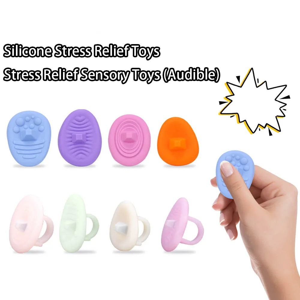 Colourful Silicone Ring Squeeze Stress Relief Fidget Toy Fingertip Texture Worry Stone Silicone Sensory Stone Haptic ADHD Toy