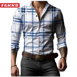 FGKKS 2024 Outdoor Casual Shirt For Men Striped Fashion Slim Top High Quality Design Hot Street Wear Casual Shirt For Men