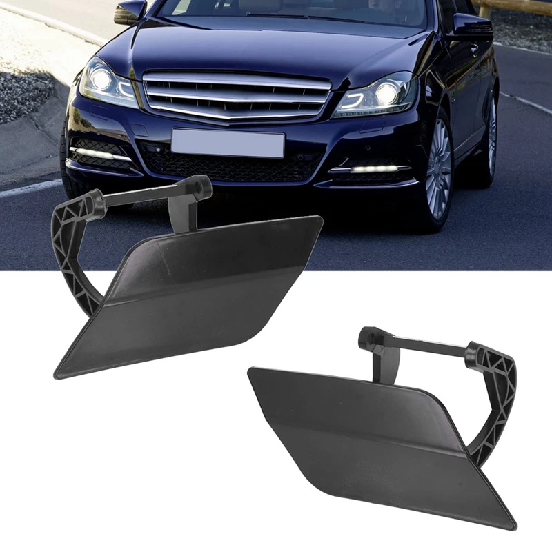 2 PCS Headlight Washer Cover With Bracket Black ABS For Mercedes-Benz C-Class W204 2007-2011 2048802124 2048802224