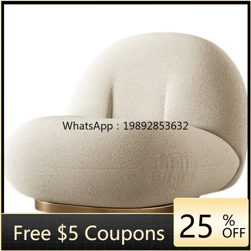 

FF Nordic Italian solid wood light luxury simple living room lamb wool lazy tatami fabric sofa chair