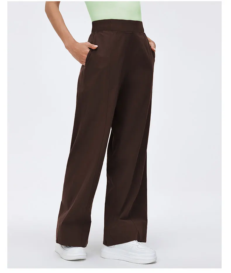 Damen High-Waist Yoga-Hose Einfarbige Weite Beinweite Workout-Hose Lose Atmungsaktive Schnelltrocknende Laufhose Damen-Sportbekleidung – Detail 8