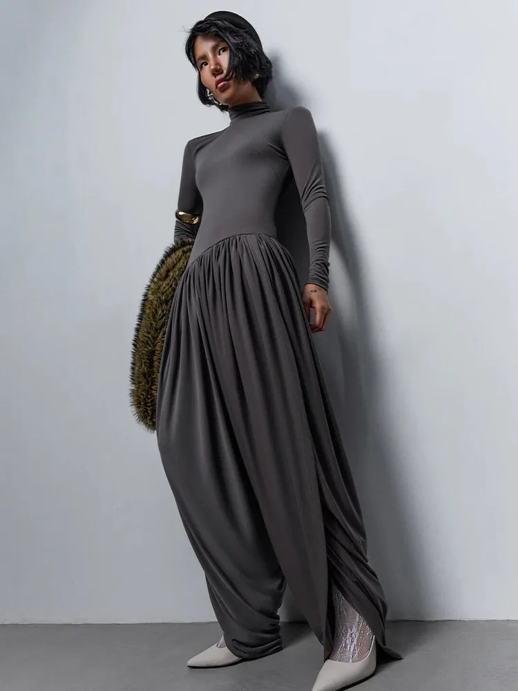 Absobe-monos fruncidos con abertura lateral para mujer, monos sexys de manga larga ajustados de cintura alta, pelele, pantalones de una pieza, ropa de calle, novedad de otoño