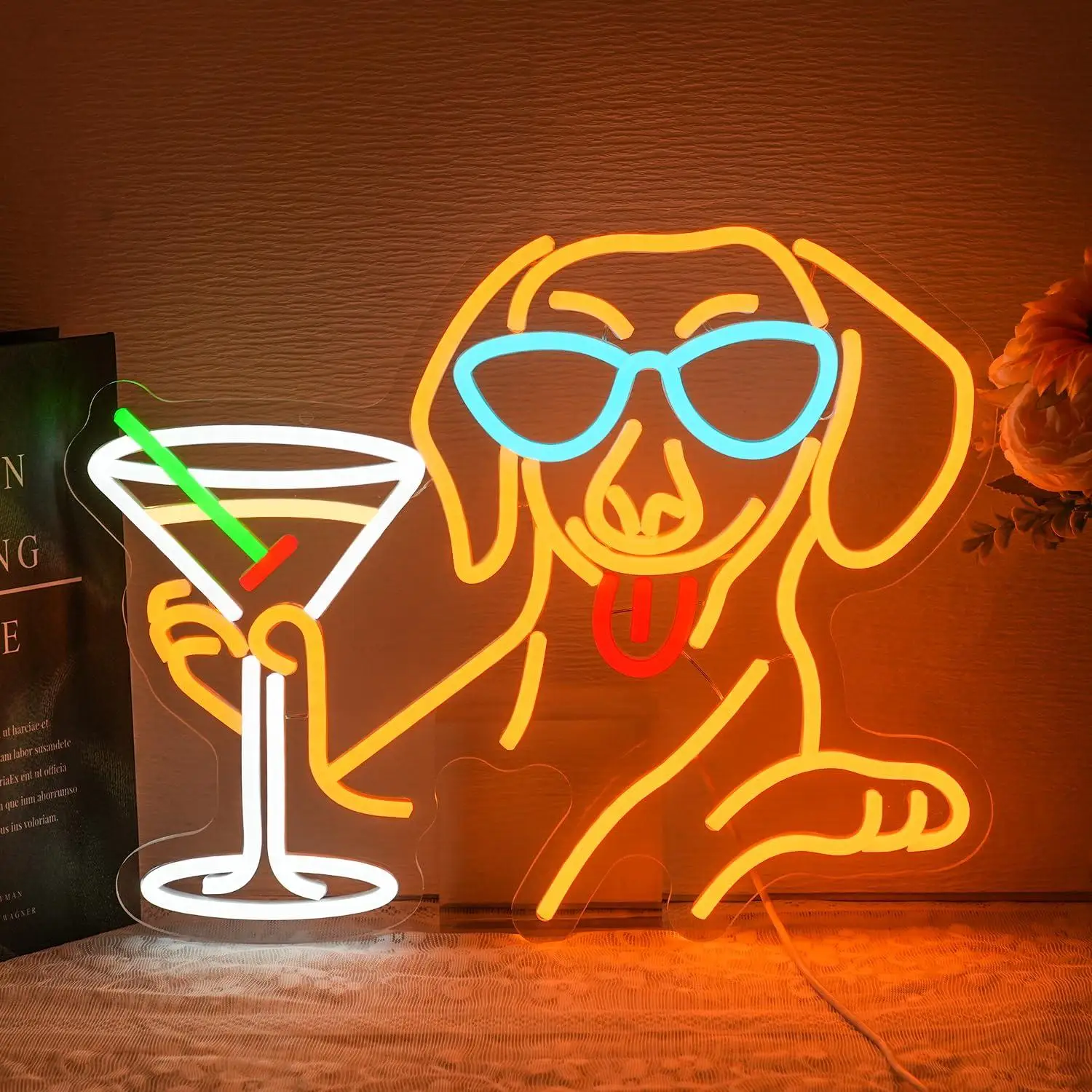 Dachshund Martini Neon Sign Cocktail USB Dimmab LED Lights for Bar Tiki Man Cave Pub Wine Cellar Decor Business Bar Signs Gifts