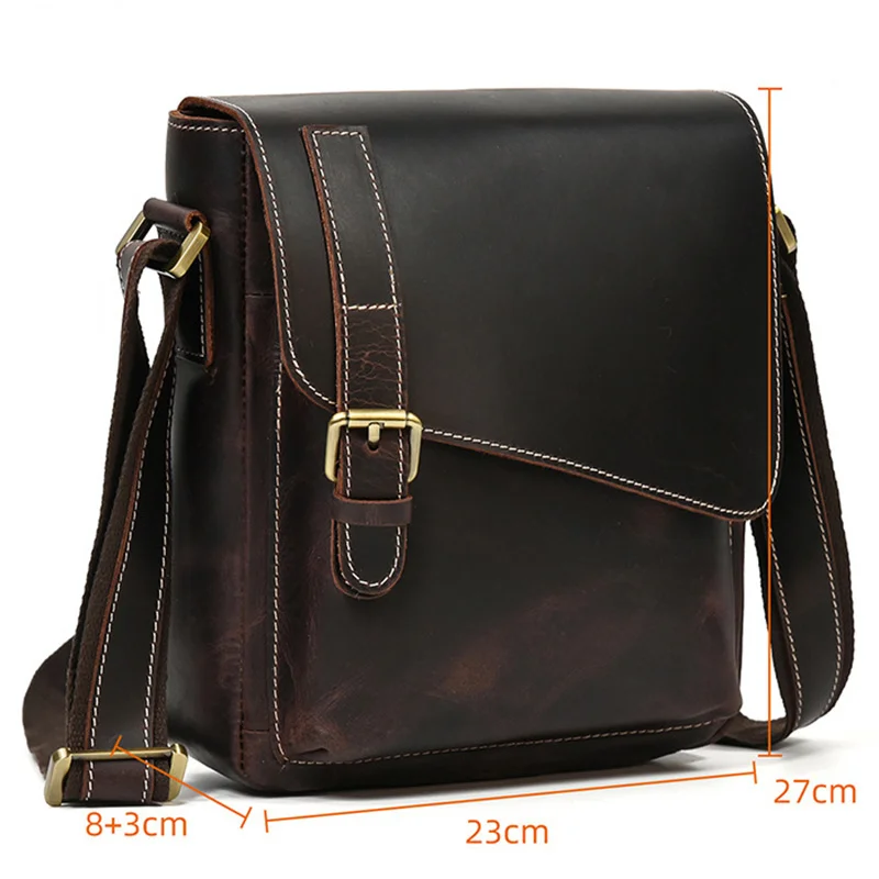 Vintage Leather Messenger Bag for Men & Women Full-Grain Cowhide Retro Shoulder Bag with Adjustable Strap Daily Crossbody Purse