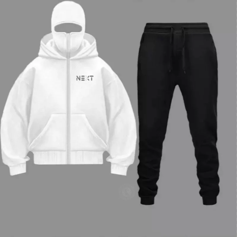 

Mens Windproof Winter Hoodie Jacket Set with Double Hat Mask Zipper Design for Outdoor Activities Hiking Travel Running