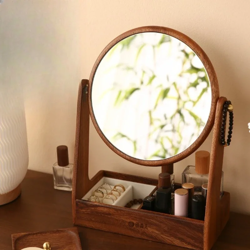 Retro Chinese makeup mirror, desktop desktop vanity mirror, jewelry storage box integrated household