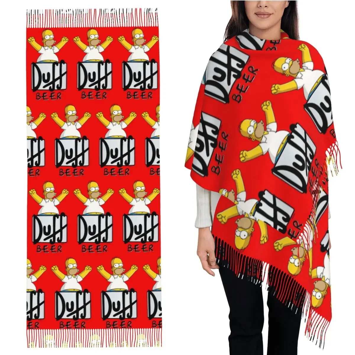 

Duff пивной шарф, шарфы с кисточками, женские мягкие теплые шали и накидки, длинная осенне-зимняя шаль, накидка