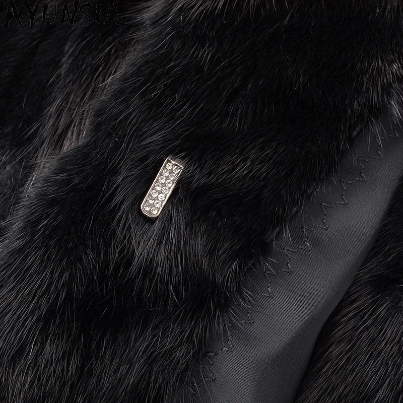 AYUNSUE 本物のミンクファーコート レディース服 高級リアルファーコート 女性用 アウターウェア 冬用ジャケット Шуба Женская 2025