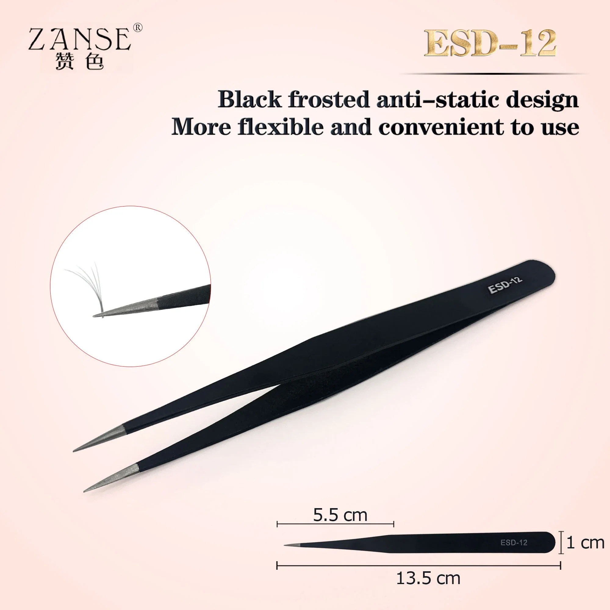 ZANSE-Pince à épiler en acier inoxydable, applicateur antistatique de haute précision pour extensions de cils, outils de maquillage