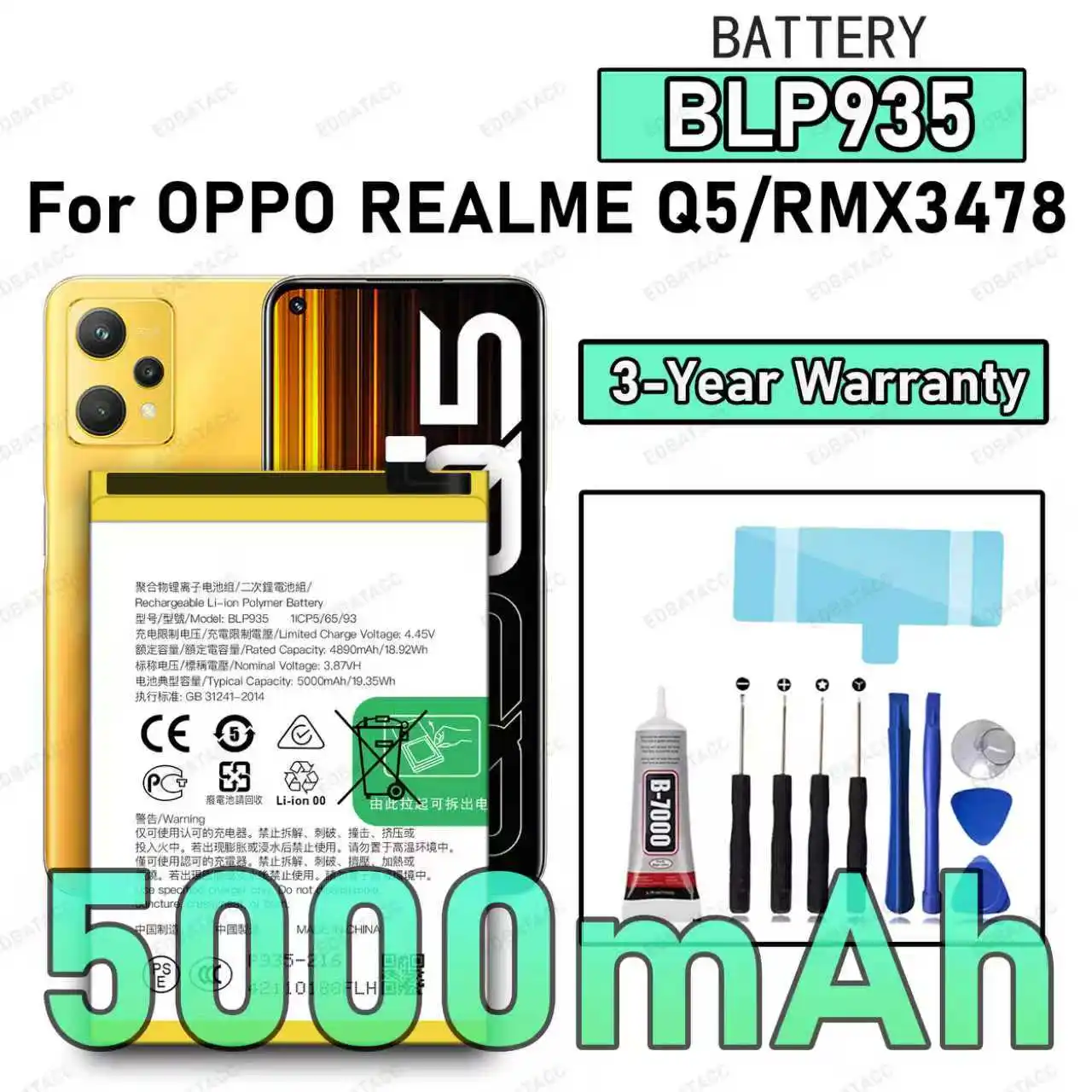 

100% New Zero Cycle BLP935 Battery For OPPO Realme Q5/RMX3478 Replacement Bateria+Free Tools