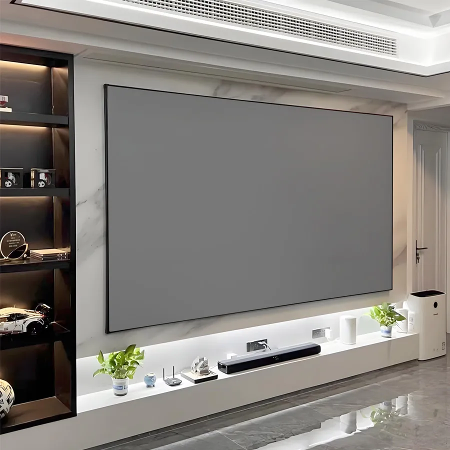 2025 جديد ALR رمادي كريستال 100 120 130 150 160 180 200 220 بوصة 16:9 إطار عريض 7 مللي متر إطار ثابت شاشة عرض