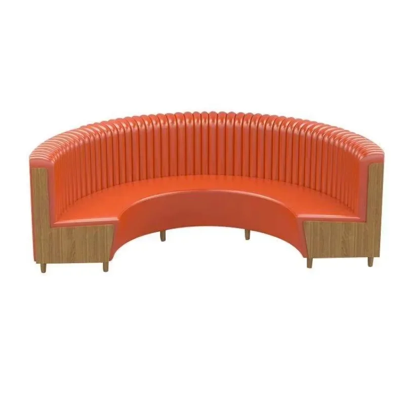 Luxury Restaurant Wooden Tables and Chairs Semicircle Orange Restaurant Booth Seating Restaurant Fast Food Set