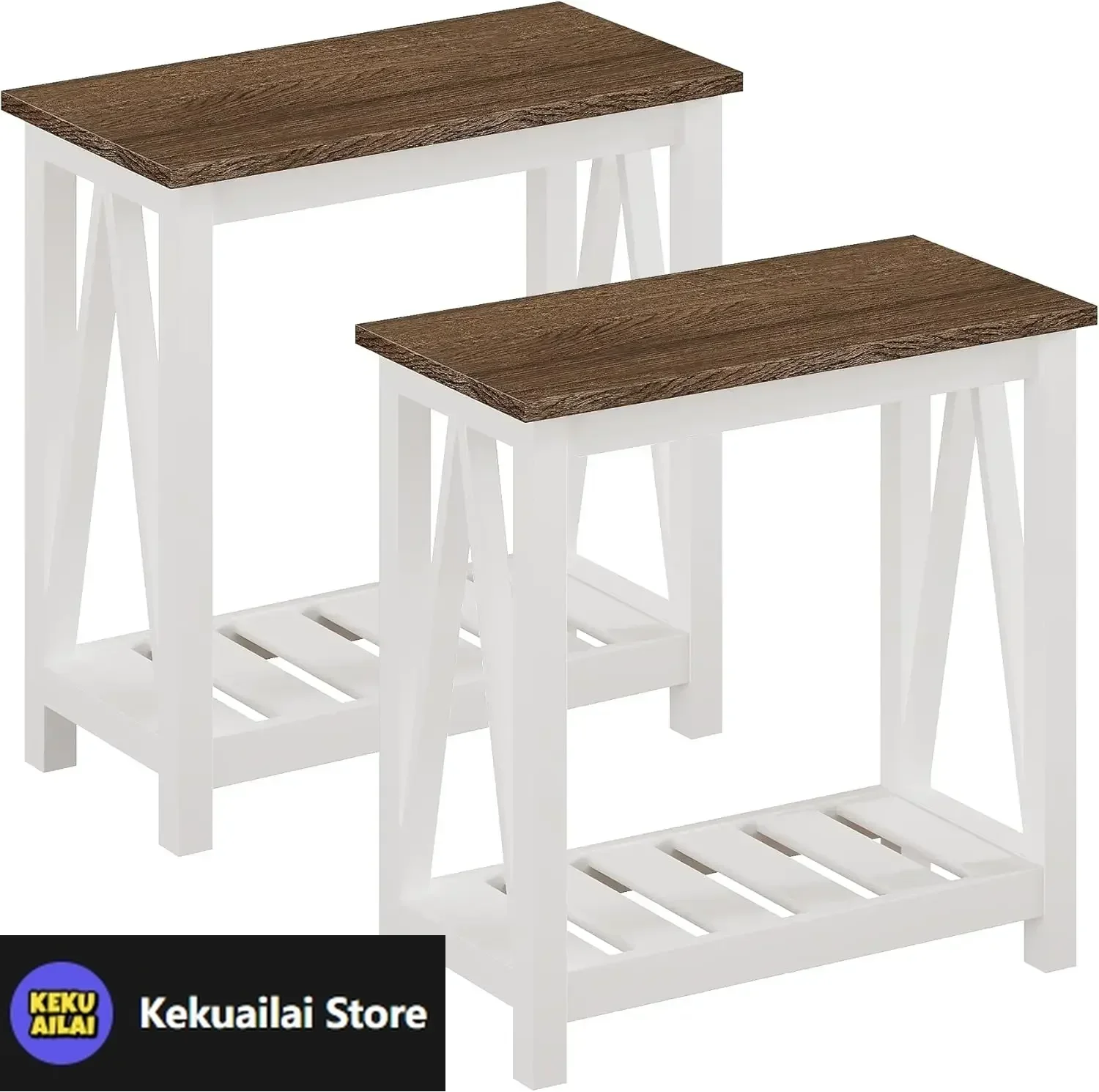 

Farmhouse End Table Set of 2, Rustic Vintage Narrow End Side Table with Storage Shelf for Small Spaces, Nightstand Sofa Table