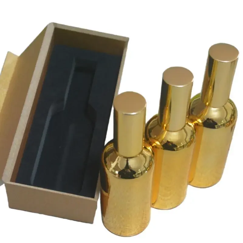 4pcs 100ml High temperature gold plated atomiser spray bottle With wooden box,empty refillable glass bottle, perfume subpackage