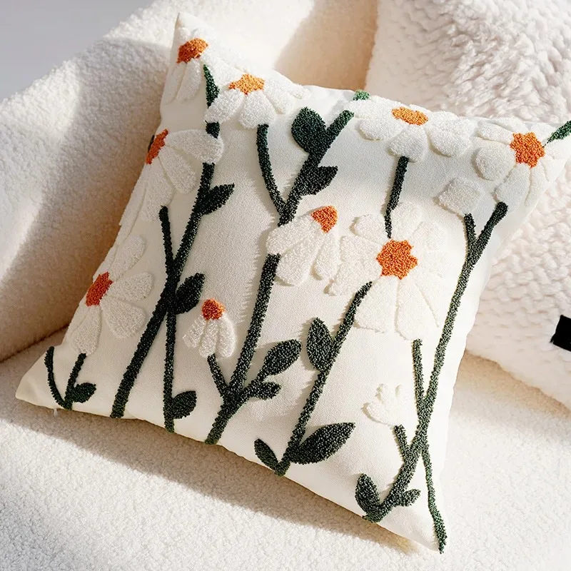 45x45CM Blauw Leuke Sierkussen Cover Licht Luxe Nordic Bloem Sofa Kussen Taille Cover Home Decoratieve Kussensloop