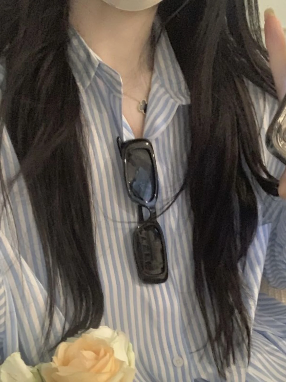 سترة قميص فضفاضة بأكمام طويلة مخططة باللون الأزرق للنساء، تصميم جديد لربيع وخريف، ملابس خارجية كارديجان قصيرة #3