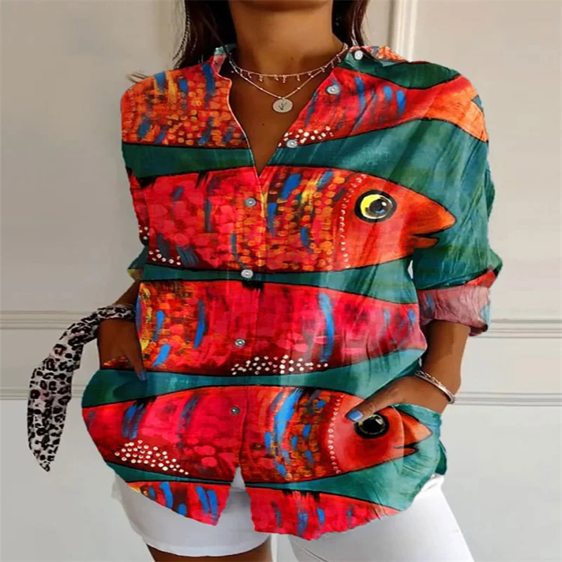 2024 New 3D Digital Printing Women\'s Shirt Fashion Casual Drop Shoulder Sleeve Shirt Personalized Floral TopS