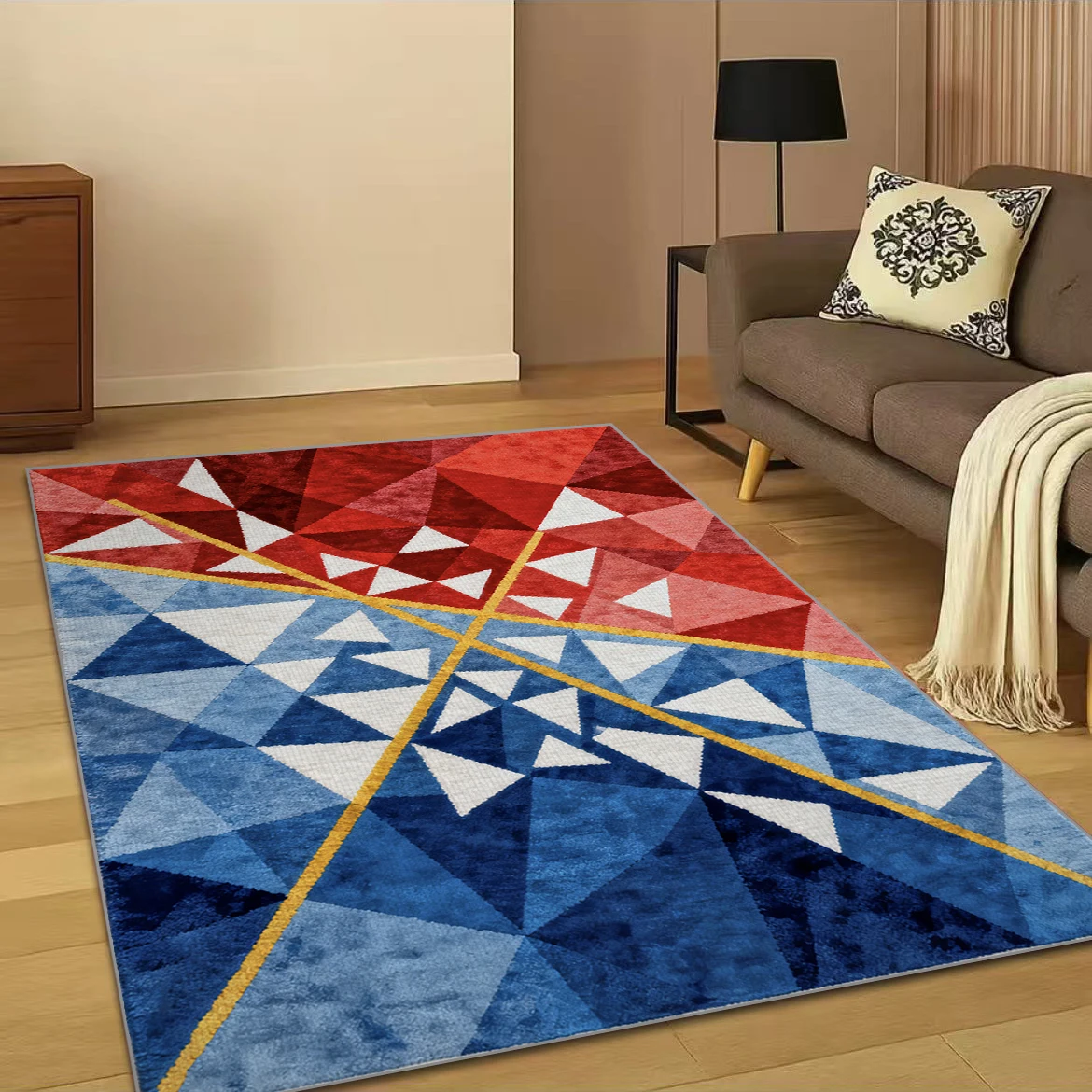 VIKAMA Modern Abstract Grey Lines Crystal Carpet - Asymmetric Geometric Art, Smooth Low Pile Rug for Living Room Bedroom Bedside