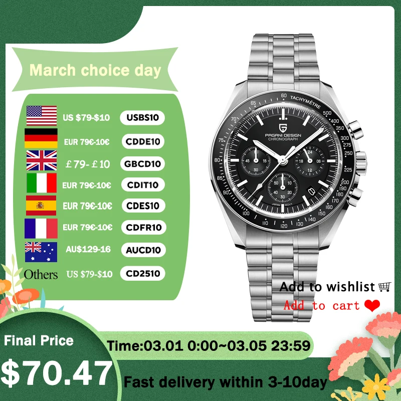 PAGANI DESIGN 2024 Neue Luxus-Herren-Quarz-Armbanduhr für Herren, Chronograph, automatisches Datum, Edelstahl, Saphirspiegeluhren