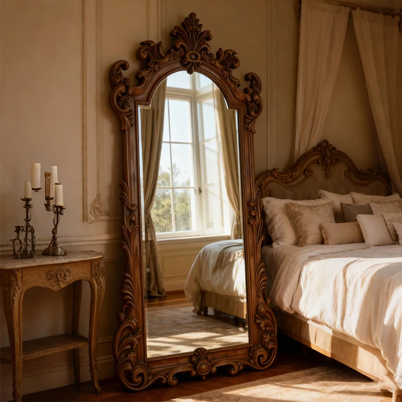 Espelho de maquiagem de luxo estilo francês, espelho de parede para banheiro, espelhos de chão de corpo inteiro, decoração de casa, espelhos decorativ