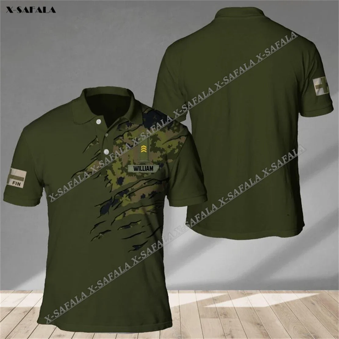 

Army Finland Custom Rank Veteran Soldier Camo 3D Printed Men Adult Clothing Polo Shirt Top Short Sleeve Tee Breathable