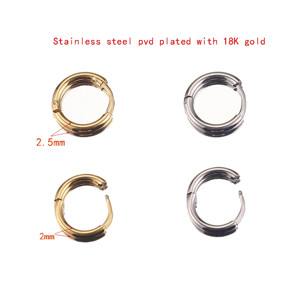 6pcs 2/2.5mm width Stainless Steel Gold-Plate Round Earrings Hoop Earring for Women Fashion Earrings Korean Jewelry gifts