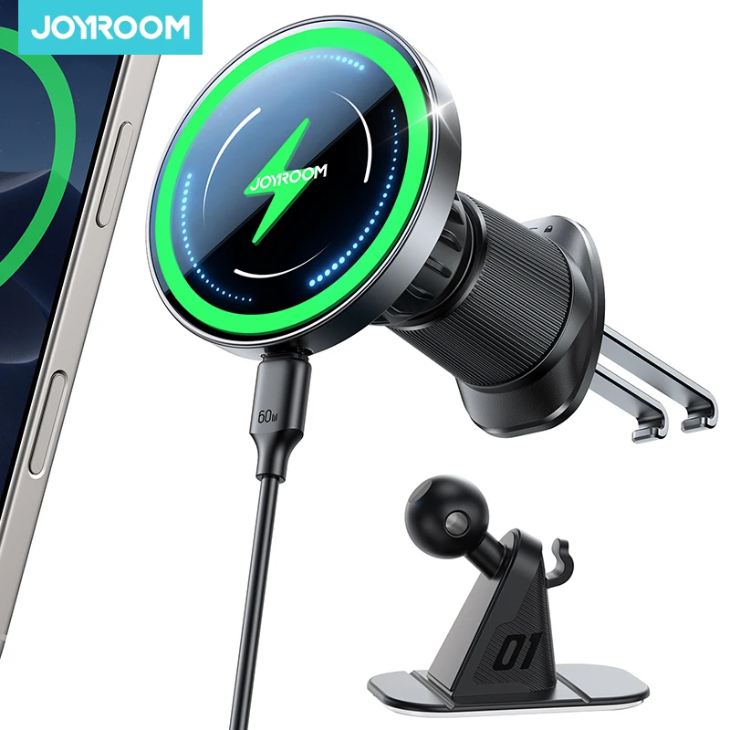 

Joyroom 15W Wireless Charging Magnetic Car Phone Holder One-Handed Operation 360° Adjustment Car Mount For Dashboard/Air Vent