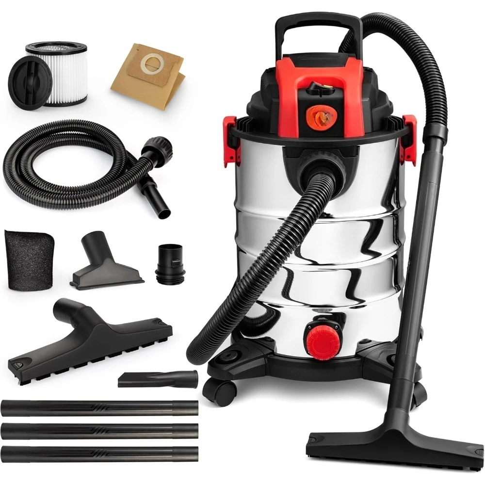 

6.5 Gallon 4.0 HP Wet Dry Vacuum with Blower Stainless Steel Tank Portable Shop Vac with Wheels Includes Hose Filters