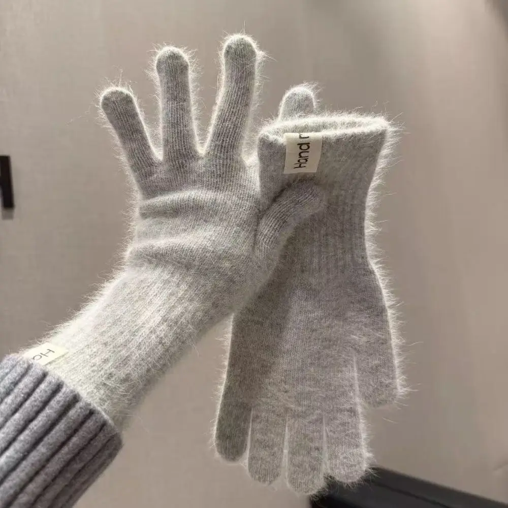 Casual Warm Flannel Gloves Faux Fur Cold-proof Long Rabbit Fur Gloves Candy Colored Comfortable Plush Driving Gloves Cycling